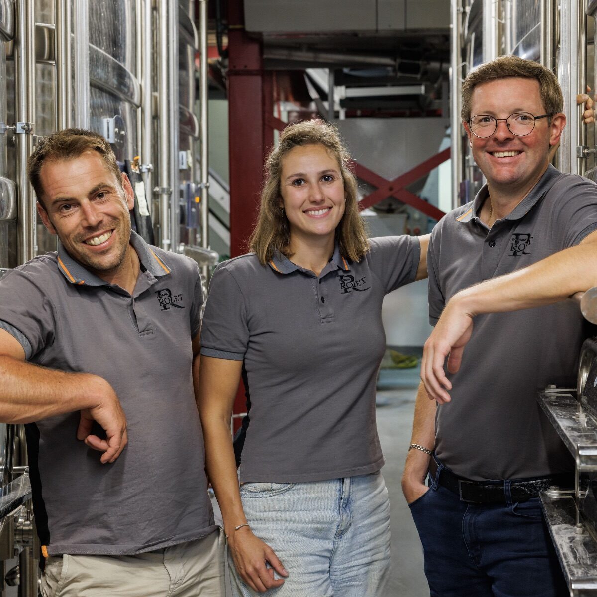 Domaine Rolet's team today: Viticultural director Louis Morel, Vigneronne Chloé Weber, and Winery Director Cédric Ducoté.